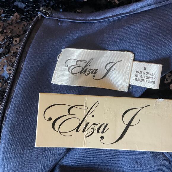 Eliza J Sequined Sleeveless Midi Sheath Cocktail Dress Blue Size 8 Round Neck - Picture 8 of 12